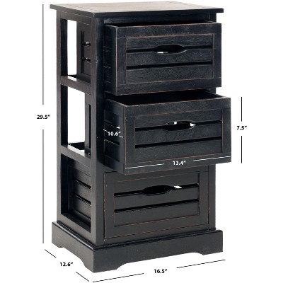 Transitional Samara 3-Drawer Distressed Black Pine Cabinet