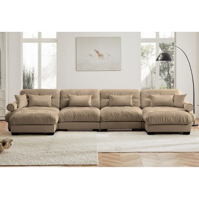 Modern 2 Seater Sofa With Ottoman, Sectional Sofas Large With 2 Ottoman, Large L Shape Sofa With Waist Pillow And Throw Pillows-Cuddlewood