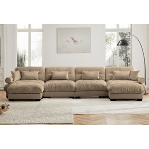 Modern 2 Seater Sofa With Ottoman, Sectional Sofas Large With 2 Ottoman, Large L Shape Sofa With Waist Pillow And Throw Pillows-Cuddlewood - 1 of 4