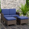 EAGLE PEAK Ocean Vista 3 piece Outdoor Wicker Loveseat Sofa,  Variated Wicker Conversation Loveseat Set with Ottoman - 2 of 4