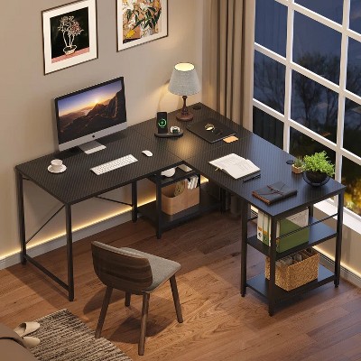Bestier 59inch L Shaped Desk with Shelves Home Office Gaming Computer Desk