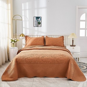 Marcielo 3 Pcs Cotton Oversized Embroidery Quilt Bedspread Set T0 - 1 of 4