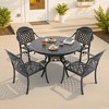 5-Piece Cast Aluminum Outdoor Dining Set: Round Table, Stackable Chairs & Red Cushions - All-Weather Patio Furniture for Your Backyard - 2 of 4