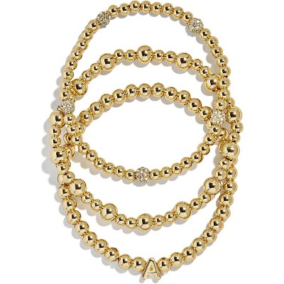 3-Piece Gold Plated Initial Bead Bracelet Set, Personalized Trendy Jewelry Gift for Women