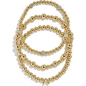 3-Piece Gold Plated Initial Bead Bracelet Set, Personalized Trendy Jewelry Gift for Women - 1 of 4