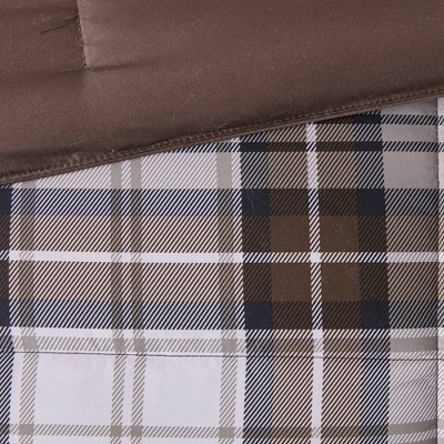 King Brown Plaid Microfiber Reversible Comforter Set