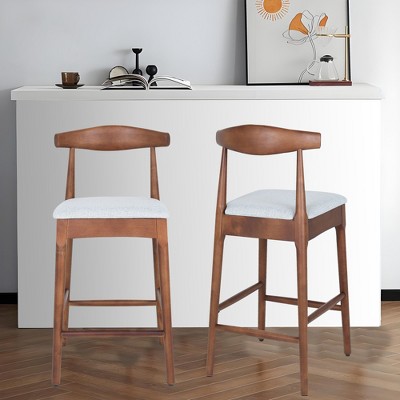 SKRAN Mid-Century Modern Design Solid Wood 24" Counter Stools with Wooden Legs Strong and durable for Kitchen Island Dining Bar