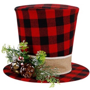 Aoibox Christmas Tree Topper Plaid Top Hat with Pinecones Berries Bells 12 x 9 Inch Holiday Decor Accent 1 Piece - 1 of 4