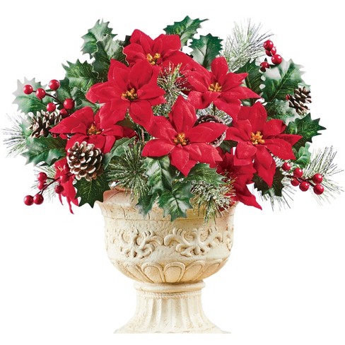 Collections Etc Faux Red & White Poinsettia Floral Picks With Ornaments 10  X 10 X 14 : Target