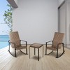 Four Seasons Courtyard Bayside 3 Piece All Weather Outdoor Wicker Woven Chat Furniture Set with 2 Rocking Chairs and Table, Brown - 4 of 4