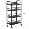 Slim Storage Cart 4 Tier Metal and Wood Rolling Bathroom Cart Black Narrow Kitchen Laundry Room Utility Cart on Wheels - 2 of 4