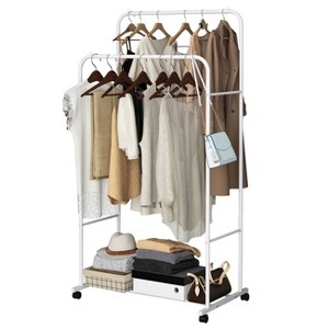 Artloge Heavy Duty Metal Closet Organizer Rolling Clothes Garment Rack Double Clothes Rail Rack Clothing Stand with Wheels for Laundry White - 1 of 4