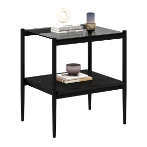 Ridstar Set of 2 Modern Rectangle End Table with Tempered Glass Tabletop For Living Room-Gray - 1 of 4