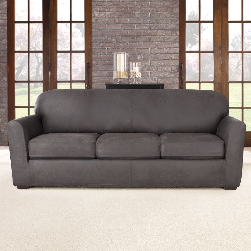4pc Ultimate Stretch Leather Sofa Slipcovers - Sure Fit, 3 of 8