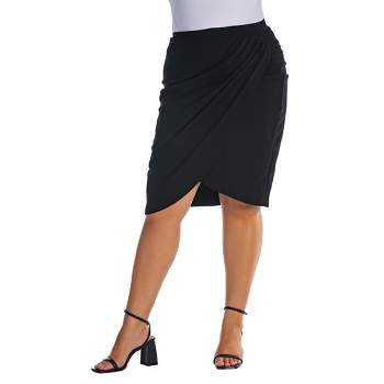 Womens Plus Size Elastic Waist Knee Length Tulip Pencil Skirt