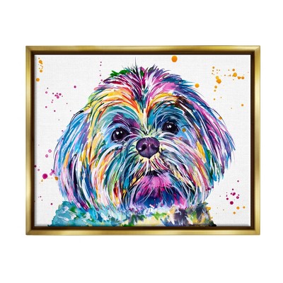 Stupell Industries Bold Rainbow Shih Tzu Dog Portrait Framed Floater Canvas Wall Art