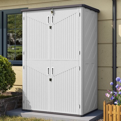 Aoxun Outdoor Storage Shed with Floor, 64 Cu.Ft Vertical Waterproof Storage Cabinet for Garage Storage, Pool Storage, Bike Shed, Garden Shed, White