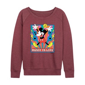 Women's - Disney - Mickey Music Is Life Lightweight French Terry Wide Neck Long Sleeve Shirt - 1 of 4