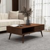 Caroline Mid-Century Modern Walnut Coffee Table Solid Wood 23.5x47.5x17.5 inches for Living Room, Home Small Space, Brown - 2 of 4