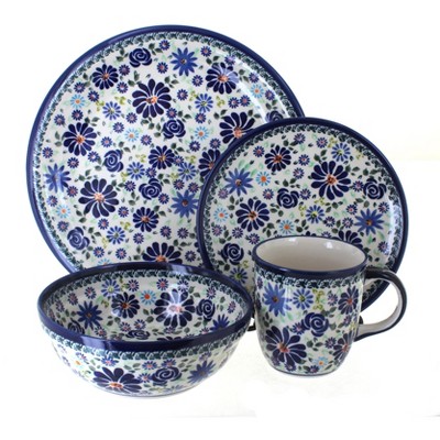 Blue Rose Polish Pottery Fantasy 4 Piece Place Setting - Service for 1