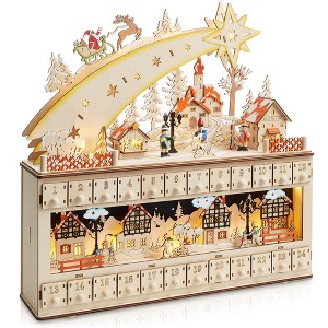 Casafield Pre-Lit Wooden Christmas Advent Calendar with Drawers, Christmas Countdown Holiday Decoration - 1 of 4