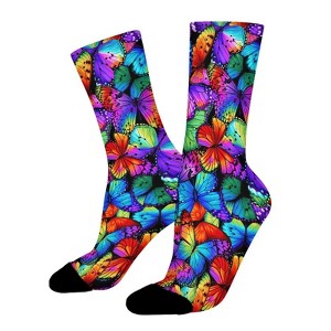 Multi Bright Butterflies Women Printed Crew Socks Funny Funky Socks Soft Polyester Novelty Gifts for Artists Men - 1 of 1