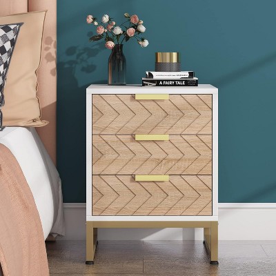 Hommoo 3 Drawers Nightstand with Metal Frame