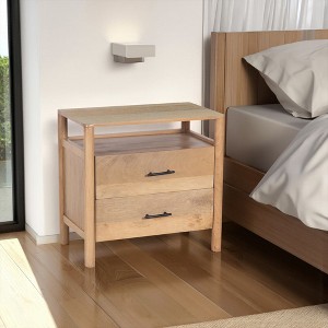 Royal Hampton Handcrafted Mango Wood with 2 Drawer and Open Shelf Bedside Nightstand Table, 29 Inch - 1 of 4