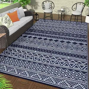Outdoor Rugs Waterproof, Portable Lightweight Plastic Straw Camping Geometric Reversible Indoor Outdoor Floor Mat for RV Porch Deck Balcony Beach - 1 of 4