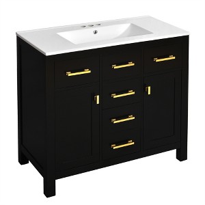 Tramull Bathroom Vanity with Ceramic Sink Combo, Modern Freestanding Single Cabinet - 1 of 4