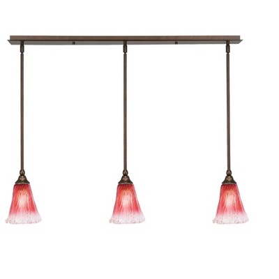 Toltec Lighting Any 3 - Light Chandelier in  Bronze with 5.5" Fluted Raspberry Crystal Shade