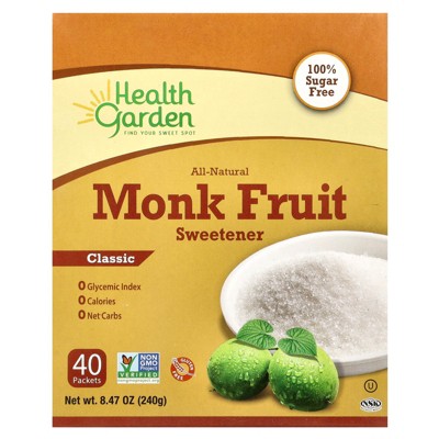 Health Garden All-Natural Monk Fruit Sweetener, Classic, 40 Packets, 0.21 oz (6 g) Each