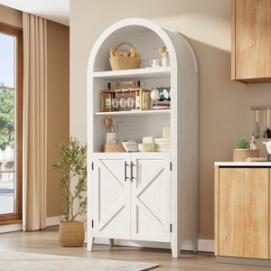 Arched Bookcase with Doors - Modern Bookshelf Storage Cabinet, 5-Tier Open Display Shelf for Home Office Living Room Library - 1 of 4