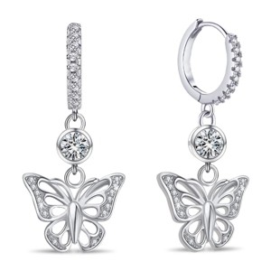 Paaaawaters 14k White Gold Plated 5A Cubic Zirconia Butterfly Hoop Dangle Earings - 1 of 4