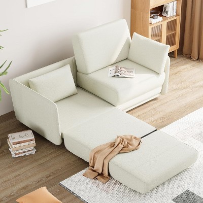Nasitip 66.9''Loveseat Sleeper Sofa, 3 in 1 Convertible Sofa Bed with Linen Fabric Upholstered, Love Seat Couch Sofa with 2 Pillows,Beige