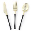 Elama 150 Piece Disposable Plastic Dinnerware Party Set for 25 Guests in Black with Gold Trim - 2 of 4