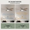 Siljoy Nickel Ceiling Fans with Lights and Remote, 42 Inch Low Profile Ceiling Fan with Quiet Reversible DC Motor - 3 of 4