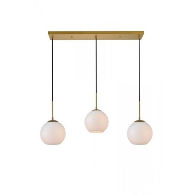 Elegant Lighting Baxter 3 Lights Brass Pendant With Frosted White Glass