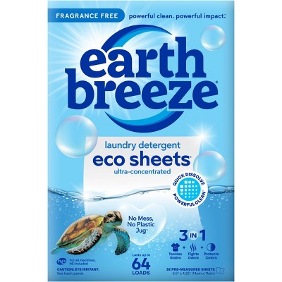 Earth Breeze Laundry Detergent Sheets - Fragrance-Free Eco Sheets - 32ct - 64 Loads