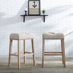 29" Upholstered Backless Saddle Bar Stools with Wood Frame, Set of 2 for Kitchen, Bar, and Dining - 1 of 4