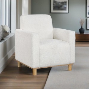 Polyester Boucle Fabric Arm Chair with Pocket Spring Seat, Wooden Base, and Cylindrical Legs - 1 of 4