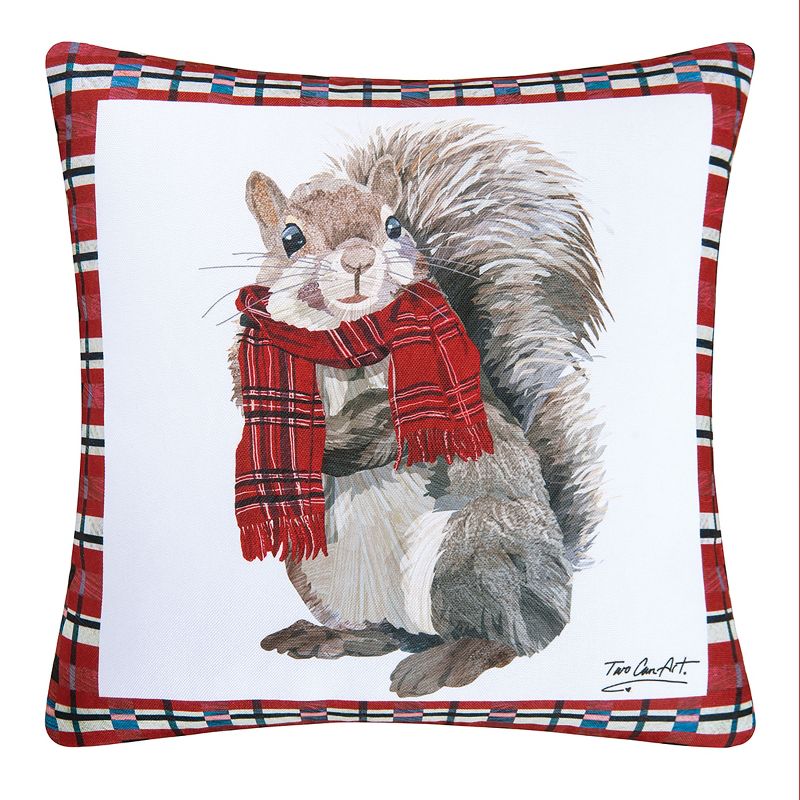 C&F Home 18" x 18" Plaid Squirrel Indoor / Outdoor Christmas Holiday Throw Pillow, 1 of 10