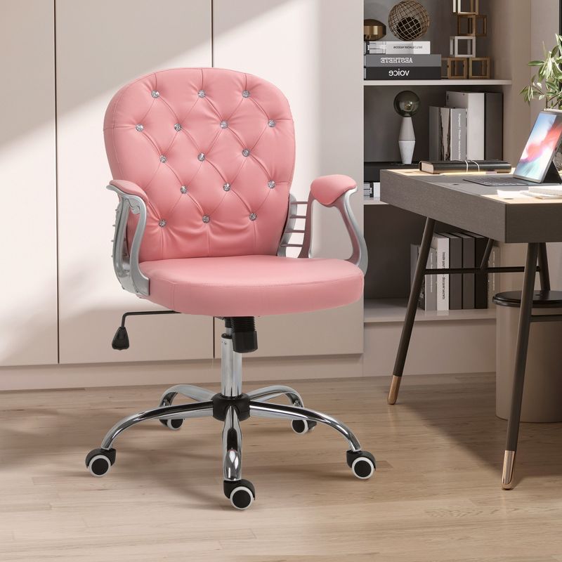 Vinsetto Vanity Middle Back Office Chair Tufted Backrest Swivel Rolling Wheels Task Chair with Height Adjustable Comfortable with Armrests, 4 of 11