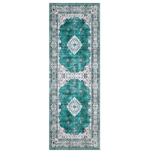 Coolmee Area Rugs Washable,Boho Vintage Bohemian Distressed Oriental Carpet Non Slip, Floral, for Living Room Bedroom Nursery Old Green - 1 of 4