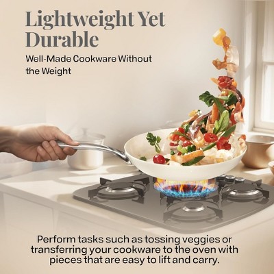Cream 20-Piece Nonstick Stainless Steel Cookware Set with Lids