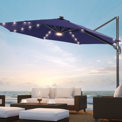 Sonkuki 10-ft LED Solar Lights Aluminum Octagon Cantilever Patio Umbrella