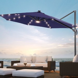 Sonkuki 10ft Ourdoor LED Solar Lights Cantilever Patio Umbrella, Offset umbrella W/Aluminum Frame and Pole - 1 of 4