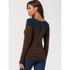 INSPIRE CHIC Women's Color Block Round Neck Long Sleeves Striped Basic T-Shirt - 4 of 4