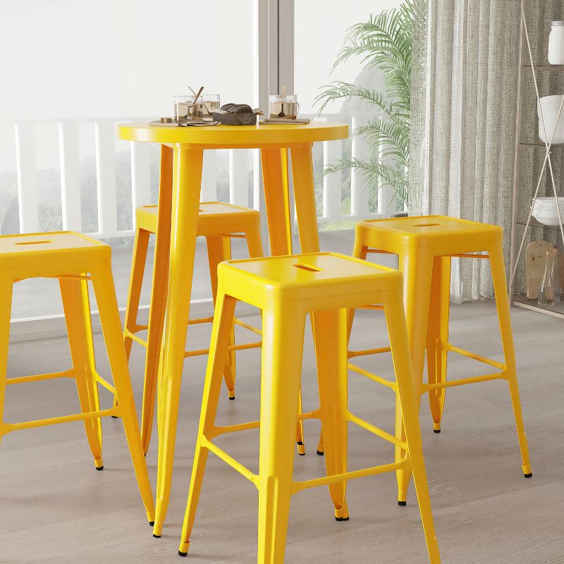 Merrick Lane Patio Set with Table and Backless Stools - Powder Coated Metal Frames for Indoor and Outdoor Use, 4 of 7