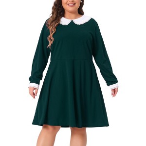 Agnes Orinda Women's Plus Size Long Sleeve Peter Pan Collar Elegant Formal Midi Flare A Line Dresses - 1 of 4